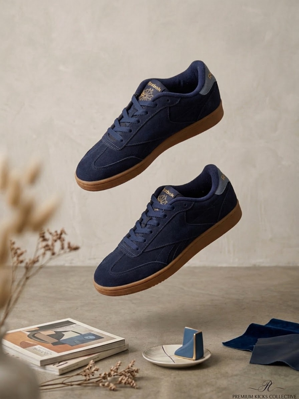 Reebok Navy Suede Sneakers with Gum Outsole
